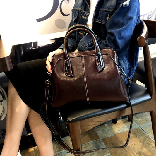 Oiled Cowhide Tote Bag, Genuine Leather Everyday Carry with Adjustable Strap - Tessbury - situation