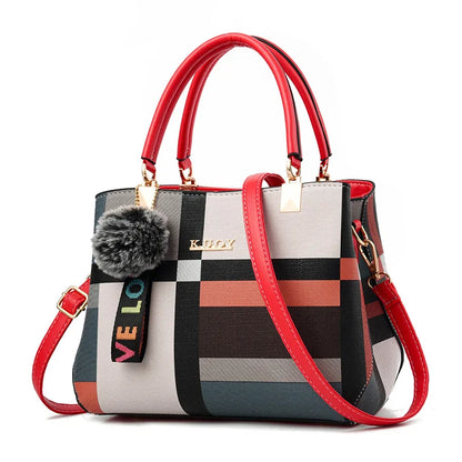 Plaid Tote Bag with Fur Charm, Women's Everyday Leather Tote - Tessbury - photo