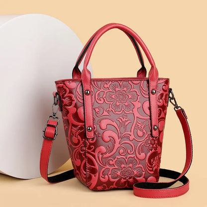 The Carved Legacy Crossbody Bag - Embossed Genuine Leather Everyday Bag - Tessbury - photo