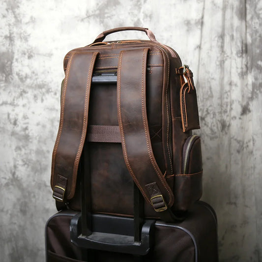 Heritage Crazy Horse Leather Backpack - Vintage Cowhide Travel Backpacks - Tessbury - situation