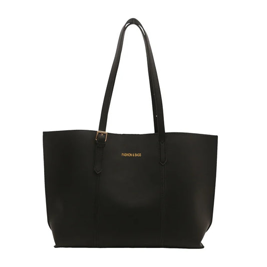Black Leather Tote Bag, Large Capacity Everyday Handbag for Women - Tessbury - photo