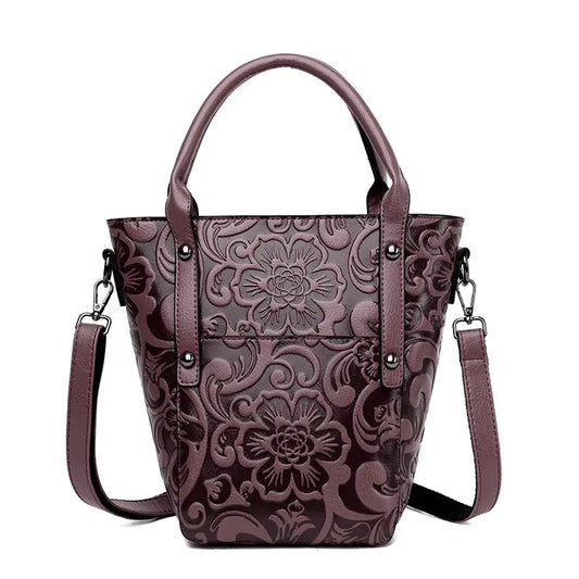 The Carved Legacy Crossbody Bag - Embossed Genuine Leather Everyday Bag - Tessbury - photo