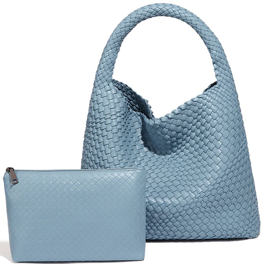 The Woven Tote Bag - Handcrafted Faux Leather Carryall with Matching Pouch - Tessbury - photo