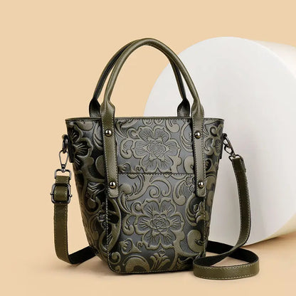 The Carved Legacy Crossbody Bag - Embossed Genuine Leather Everyday Bag - Tessbury - photo