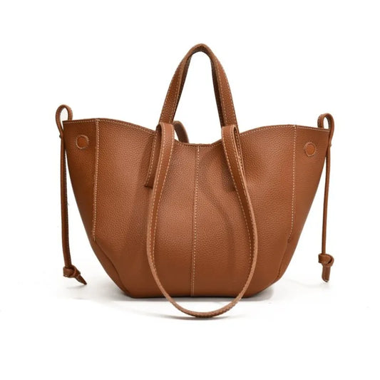 The Everyday Muse Tote Bag, Genuine Leather Drawstring Silhouette for Work and Travel - Tessbury - photo