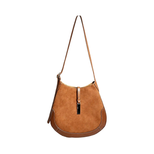 Crescent Moon Shoulder Bag in Genuine Cow Leather, Equestrian Inspired Design