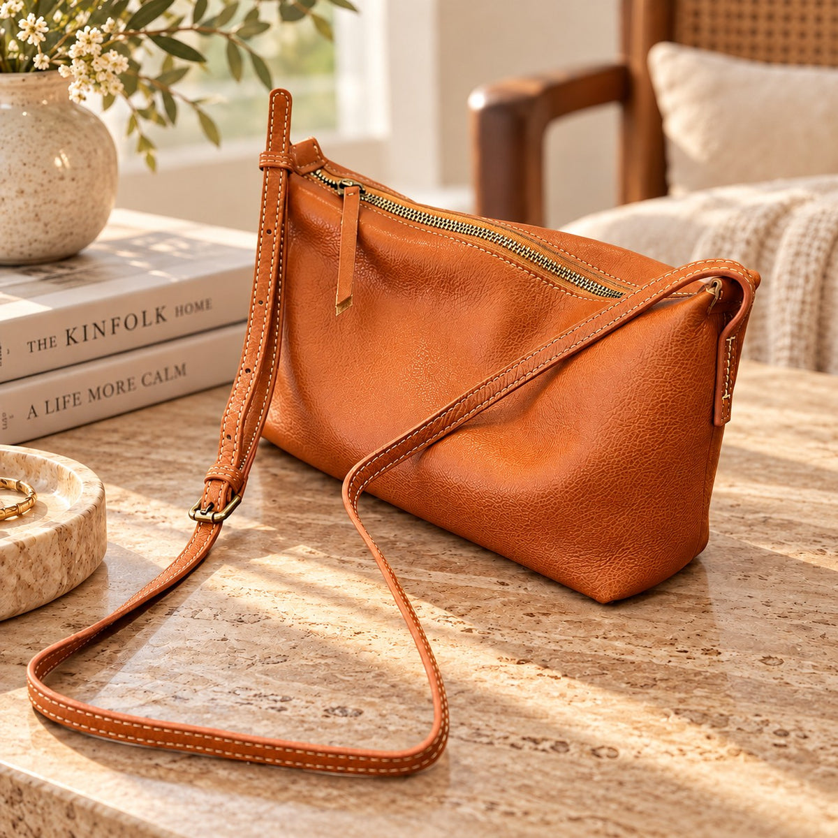 The Nora Crossbody Bag - Soft Cowhide Leather Dumpling Bag for Women