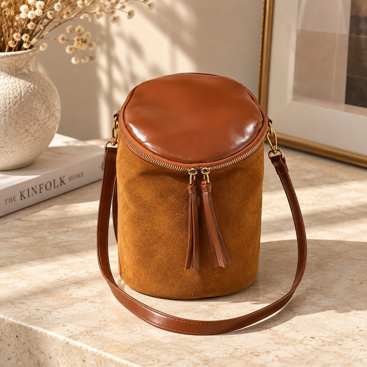 Retro Suede Crossbody Bag for Women, Soft Leather Trendy Handbag