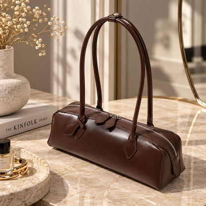 Vintage Shoulder Bag in Genuine Cow Leather, Korean Design