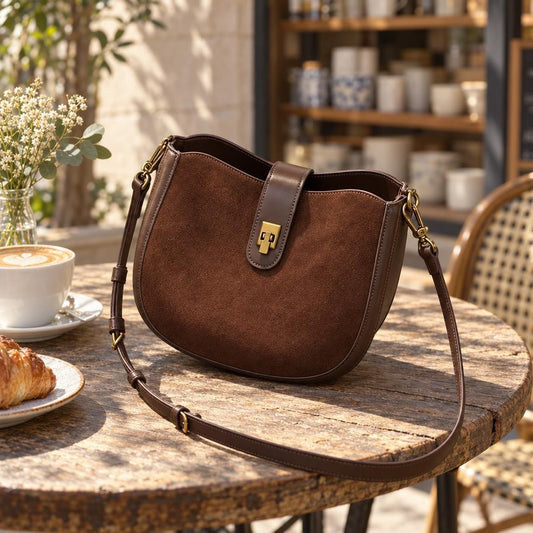 Half Moon Crossbody Bags in Genuine Cowhide Leather, Effortless Everyday Elegance - Tessbury - Mise en situation