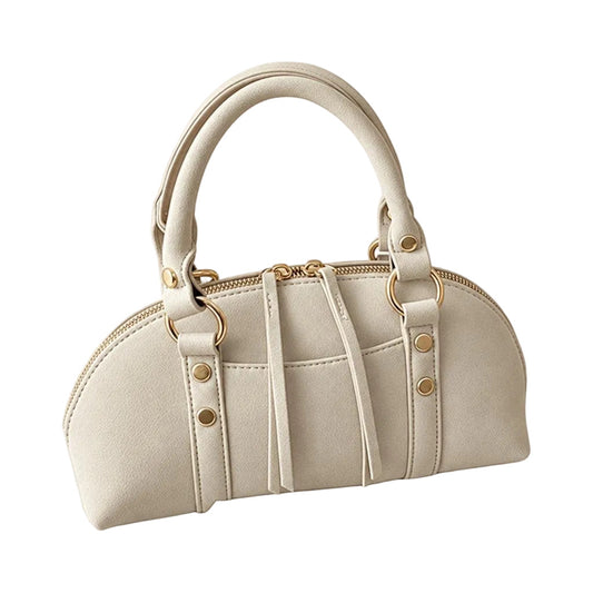 Retro Suede Crossbody Bag - Vintage Boston Style With Rivet Detail
