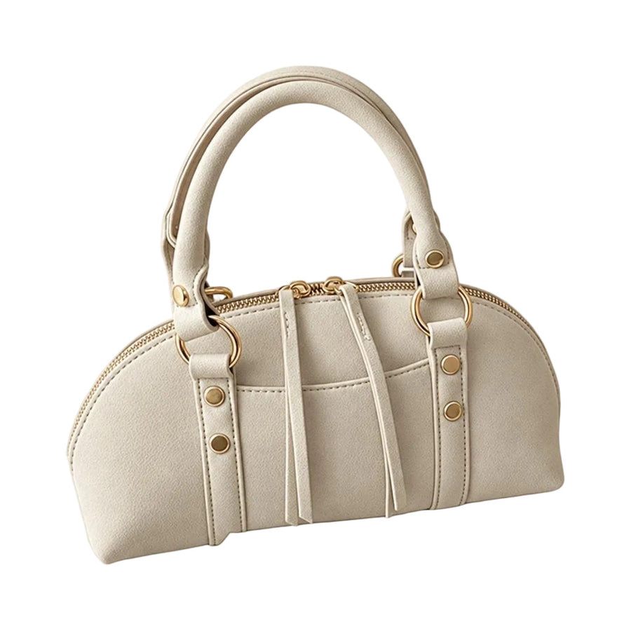 Retro Suede Crossbody Bag - Vintage Boston Style With Rivet Detail